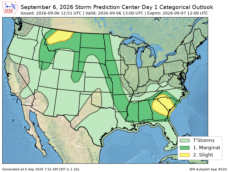TwistedStratoWX's tweet photo. The Storm Prediction Center issues Day 1 Convective Outlook (Max Risk: Slight) at Sep 6, 12:51z https://t.co/YUPmvX5ZdY https://t.co/Snn5ELuI9M