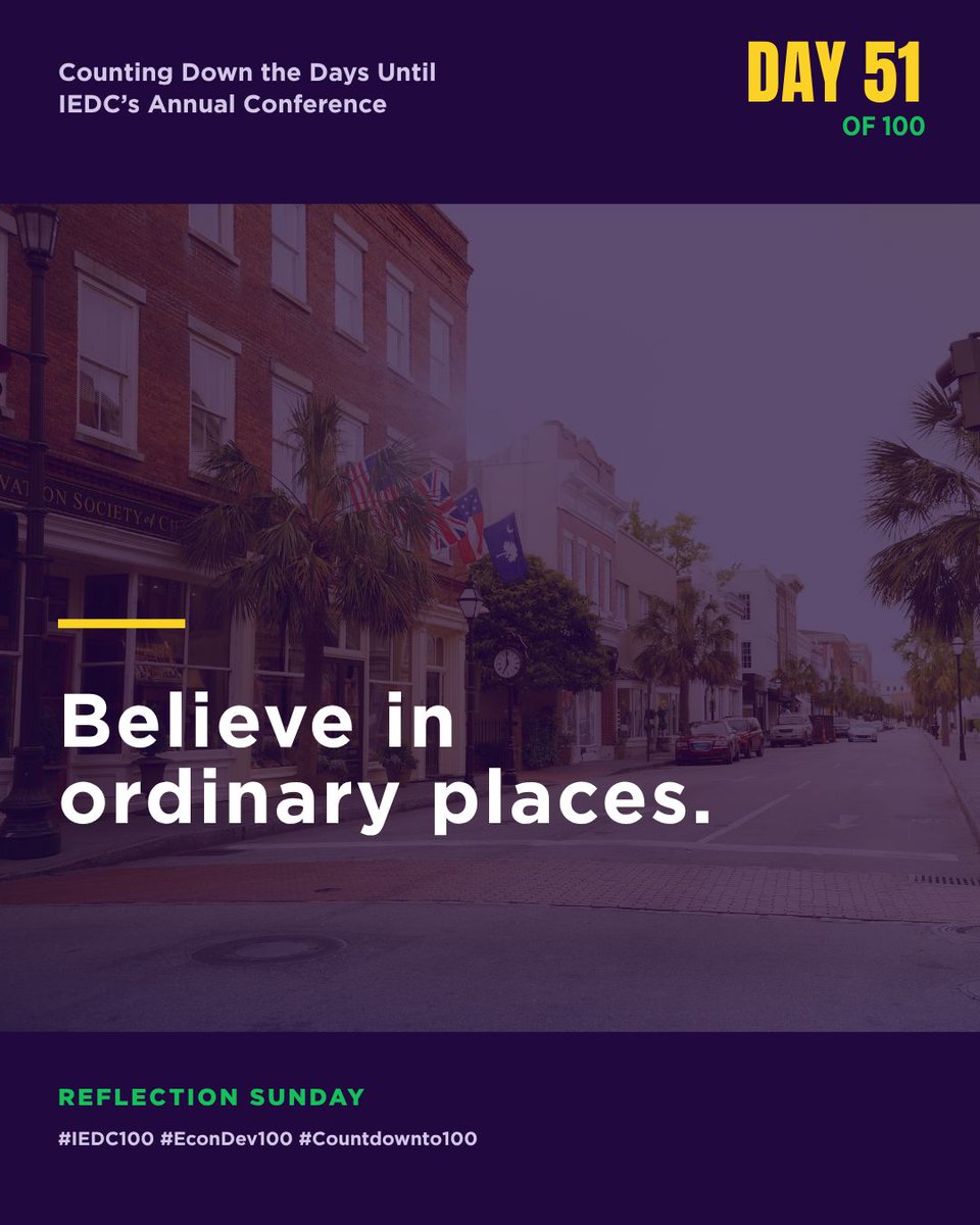 IEDCtweets's tweet photo. Reflection Sunday. 

Economic developers see potential others may not. For 100 years, we have believed in ordinary places and helped communities turn potential into sustainable growth. 

Tell us...What community do you believe in and why? 

Day 51 of 100. #IEDC100 #Countdownto100 https://t.co/zaFIi62iwc