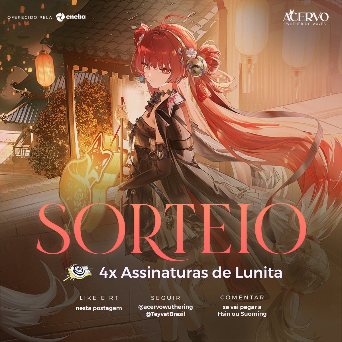 acervowuthering's tweet photo. ✦ Sorteio de 4x Assinaturas de Lunita ✦

Requisitos para participar:
➫ Curtir e dar RT nesse post
➫ Seguir o @acervowuthering
➫ Seguir a @TeyvatBrasil
➫ Comente se você vai pegar a Hsin ou a Suoming

O sorteio se encerra no dia 15/10 às 00h e o resultado será divulgado no dia 16/10 em forma de vídeo.

Boa sorte ☘︎
#WutheringWaves #WutheringWavesBR