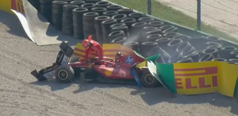 WattannaJR's tweet photo. Charles Leclerc is useless!!! Pushes Hamilton off and crashes smh https://t.co/plj5k3f1bK