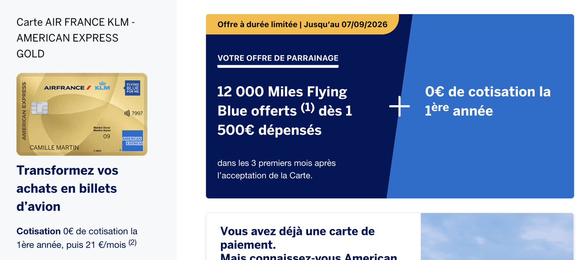 floxplore's tweet photo. 12k Miles + 💳 Gratuite 1 an
Cette offre boostée d'AMEX se termine demain soir !

Si tu dépenses 1500€ en 3 mois, c'est 12k Miles gratos !

Tu peux tester puis résilier et partir avec ce que t'as cumulé.

Si t'as besoin d'un parrainage, commente sous-ce post et qlqun t'aidera. https://t.co/NewcOlLPxo