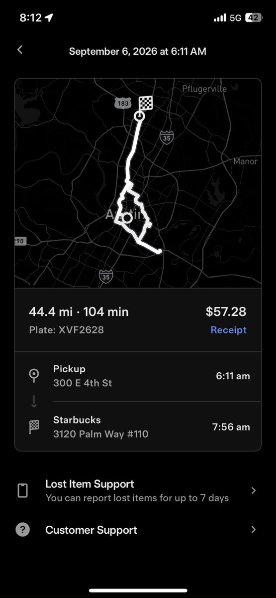 OwenSparks's tweet photo. Took Cybercab on a loop around Austin this morning for less than $1.30 a mile https://t.co/qc7IAj0PGt