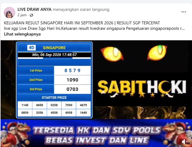 SabitHoki's tweet photo. Result Singapore Hari Ini, 06 September 2026  
Prize 1 : 8579
Prize 2 : 1090
Prize 3 : 0703
#sabithoki #resultsingapore #resultsgp #angkasingapore #situsresmi #situsamanah #angkasingapore #keluaransgp https://t.co/Ng9V6nZ53W