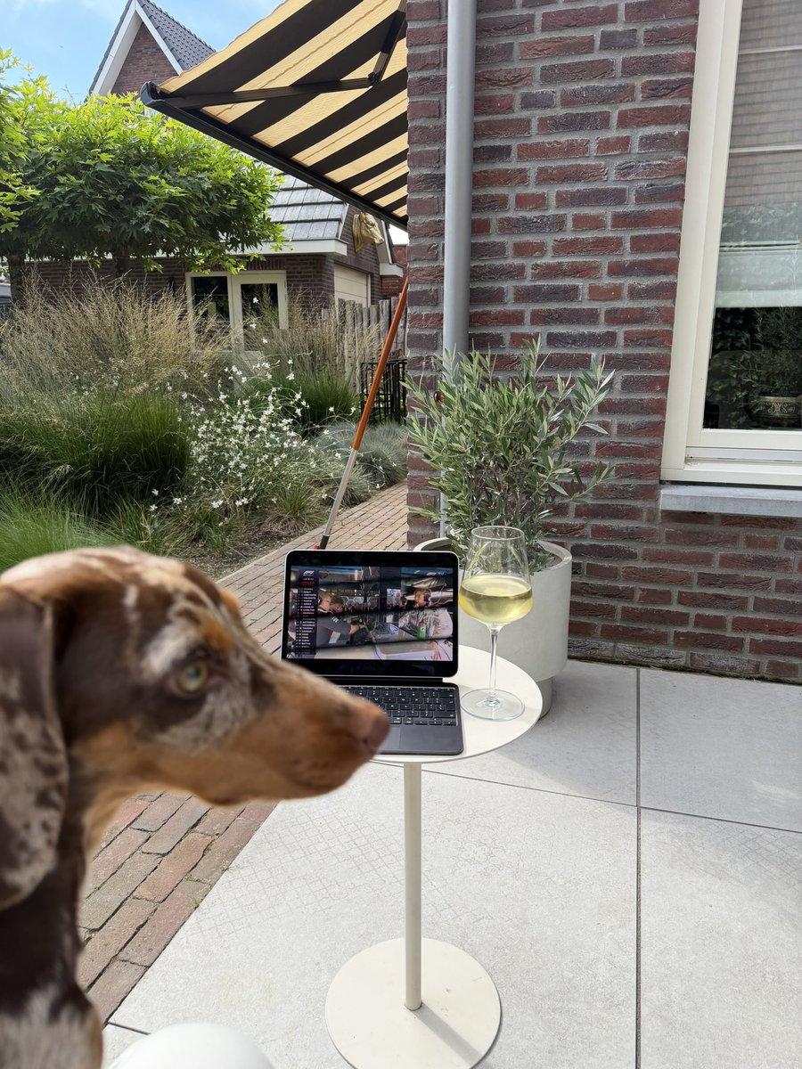 PeterterHorst's tweet photo. Met een mooie Limburgse in het glas en met Millie op schoot. Kijken hoe die andere Limburger met potentie 😜 het ervan afbrengt. #f1 #Monza #italygp https://t.co/KIwldIDnpv