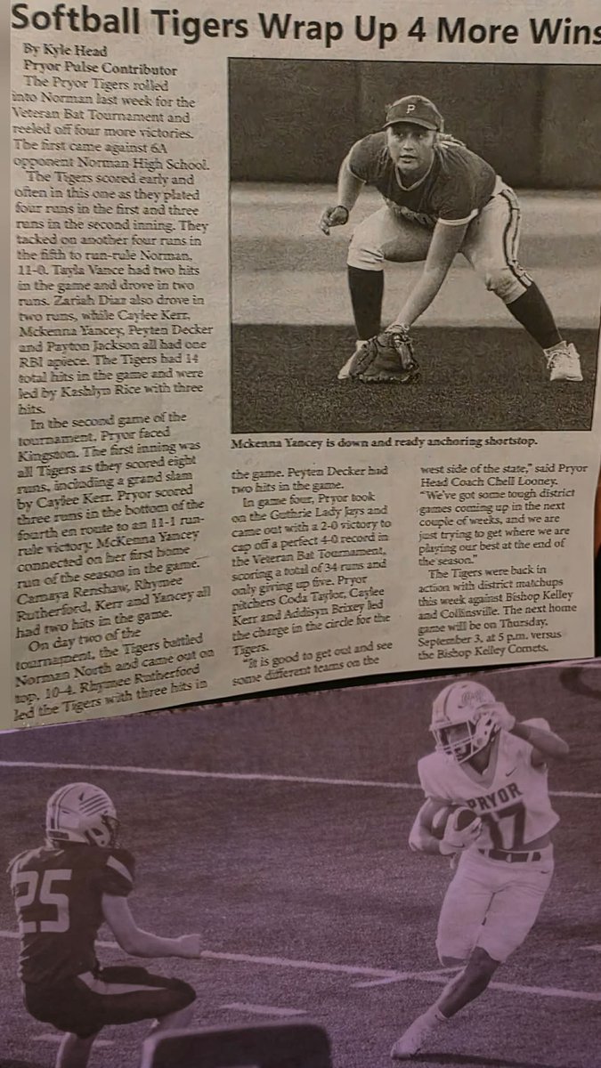 MckennaY_02's tweet photo. Local paper love for me and my man ❤️🐯🥎❤️🐯🏈#17 https://t.co/76MULLjlFw