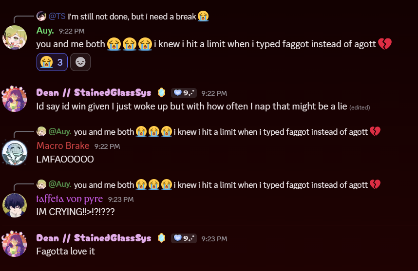 ArkcoFactory's tweet photo. breaking news: local writer typed faggot instead of agott while writing an arkco fic, is this a common occurance amongst arkco writers? statistics seem to agree! https://t.co/MTW2SbncWW