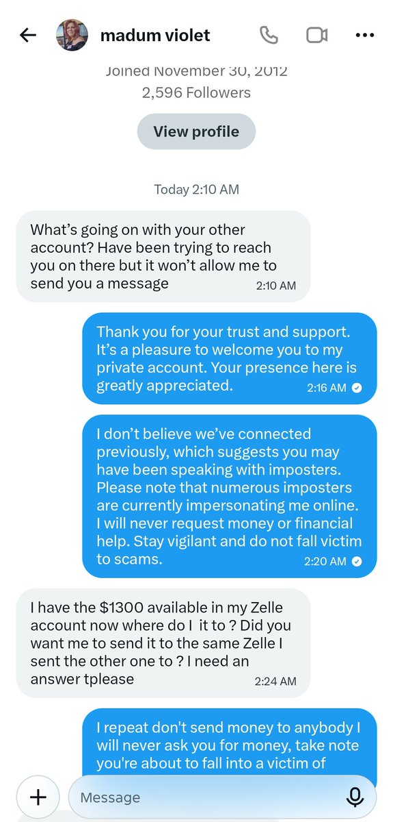 ElonMuskTench4's tweet photo. A fan was about to get scammed please take note Elon Musk will never ask you for money be aware of imposters out there. https://t.co/ypb3E6LfL6
