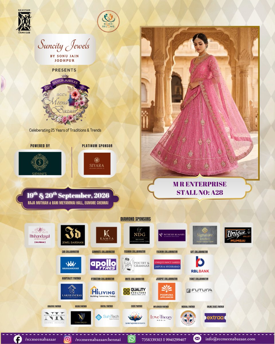 rccmeenabazaar's tweet photo. 👑 M.R. ENTERPRISE 👑
Stall No. A28

Step into a world of timeless elegance and exquisite craftsmanship! ✨💎

📅 19th &amp; 20th September 2026
📍 Raja Muthiah &amp; Rani Meyammai Hall, Egmore, Chennai https://t.co/Dwo7pS9U3x
