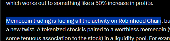 TheGreatDev22's tweet photo. Memecoin trading is fueling all the activity on Robinhood Chain, this is so good all is based on fuel! https://t.co/12b0d65zSt