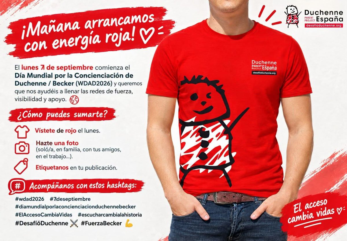 DPPSpain's tweet photo. 🔴 ¡𝑴𝒂𝒏̃𝒂𝒏𝒂 𝒂𝒓𝒓𝒂𝒏𝒄𝒂𝒎𝒐𝒔 𝒄𝒐𝒏 𝒆𝒏𝒆𝒓𝒈𝒊́𝒂 𝒓𝒐𝒋𝒂! ❤️

El lunes 7 de septiembre es el 𝗗𝗶́𝗮 𝗠𝘂𝗻𝗱𝗶𝗮𝗹 𝗽𝗼𝗿 𝗹𝗮 𝗖𝗼𝗻𝗰𝗶𝗲𝗻𝗰𝗶𝗮𝗰𝗶𝗼́𝗻 𝗱𝗲 𝗗𝘂𝗰𝗵𝗲𝗻𝗻𝗲 / 𝗕𝗲𝗰𝗸𝗲𝗿 #WDAD2026 y queremos que nos ayudéis a llenar las redes de fuerza https://t.co/3SVE5GCnBm