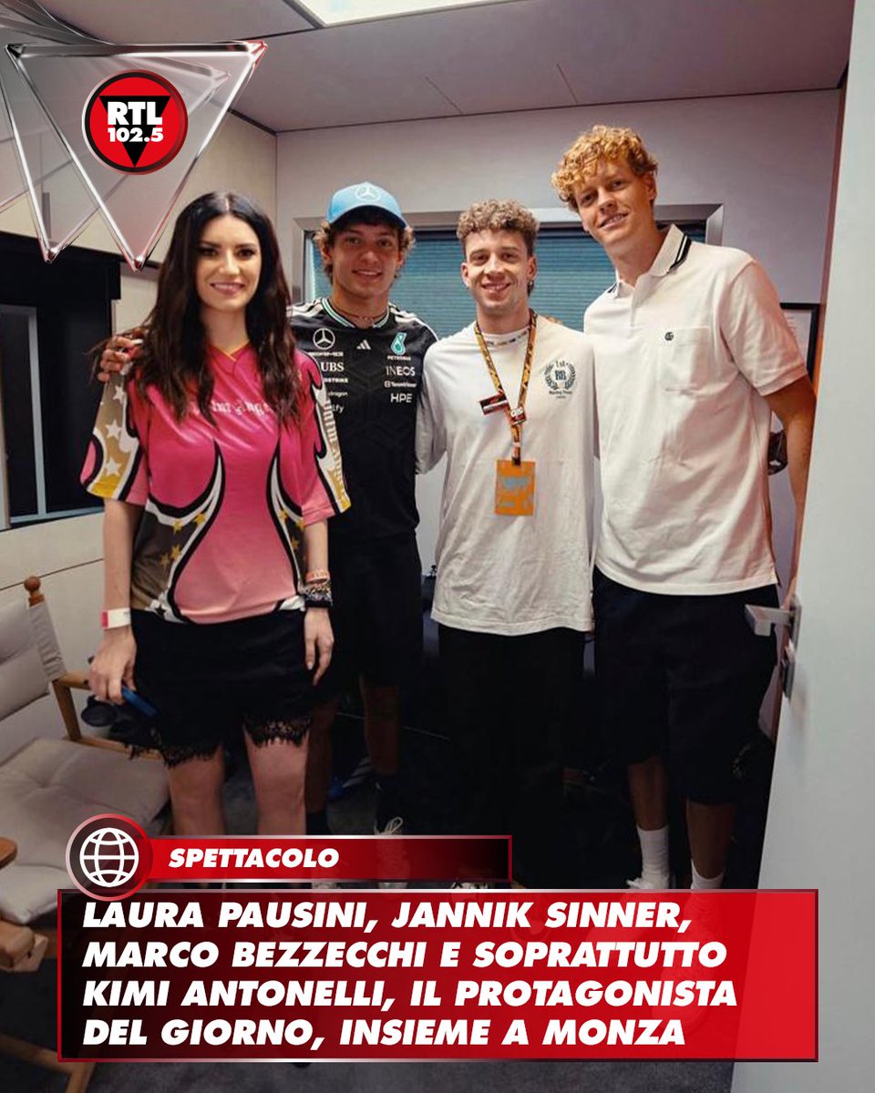 rtl1025's tweet photo. 🥳 La Pausini ha condiviso questo scatto per celebrare la vittoria di Antonelli: un brindisi virtuale tra campioni, musica e motori.

“KIMIIIII 🏁💫☀️🤴🏼
SUPERKIMIFRAGILISTICHESPIRALIDOSO”

📸 @laurapausini https://t.co/QJb5uQHQbC