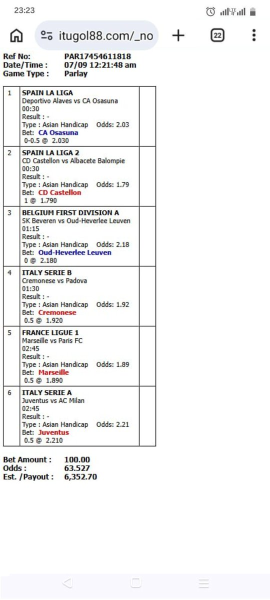 Perkara_Bola's tweet photo. TIKET PARLAY 6 TIM
 
CA Osasuna +0.25 
CD Castellon -1 
Oud-Heverlee Leuven 0
Cremonese -0.5 
Marseille -0.5 
Juventus -0.5 

Berani ambil parlay hari ini?
#Parlay #TiketParlay #ITUGOL #SepakBola https://t.co/qLHwm9GMJW