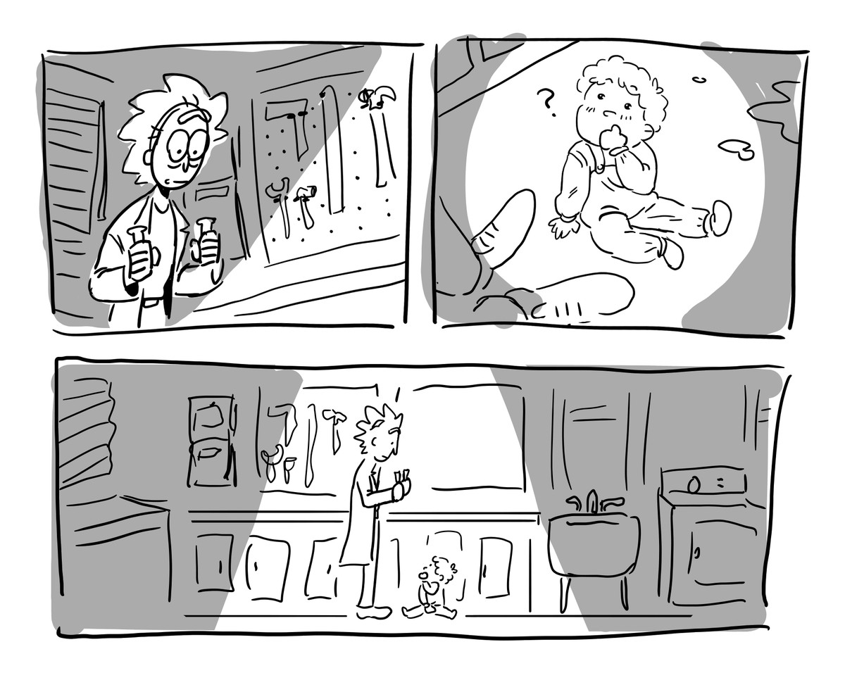 burgdeepdive's tweet photo. its the "morty broke a glowing green test tube on himself and now hes a baby" adventure!!! https://t.co/Per8zLr9tj
