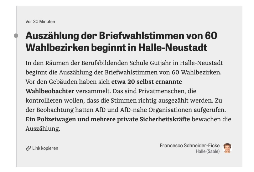 HenHoffgaard's tweet photo. Unglaublicher Skandal! In Halle werden bereits vor 18 Uhr Briefwahlunterlagen ausgezählt. Das ist krass rechtswidrig! https://t.co/sbwbdswHX4