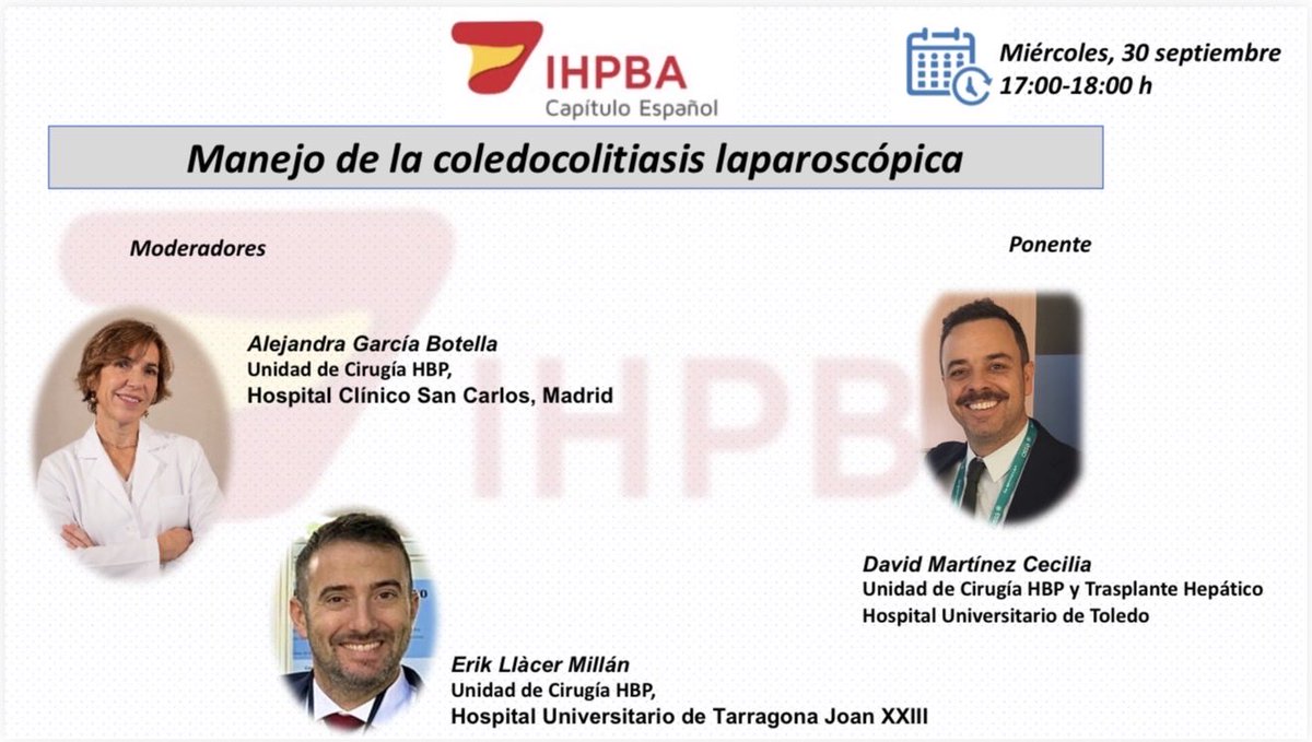 CEIHPBA's tweet photo. Faltan tres semanas.

Manejo laparoscópico de la coledocolitiasis.

Una sesión dedicada a la cirugía biliar mínimamente invasiva.

📅 30 septiembre https://t.co/LHrcj0QJ8A
