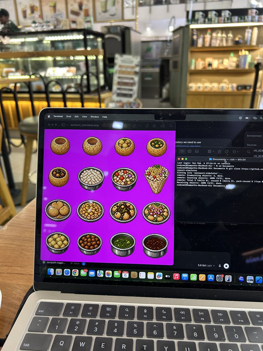 codyowl_'s tweet photo. We have enought time to kill before watching odyssey so we will be initiate the panu puri simulator’s sprites for ios  at starbucks and need to brag about it on twitter ! https://t.co/kfTxZDVolE