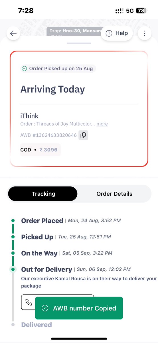 amankumar0531's tweet photo. @delhivery  AWB No- 13624633820646

This order was to be delivered by 29th of august but no one has delivered it yet and every day its out for delivery but delivery agent mark this not available but none of delivery agent has ever contacted me, i have raised many tickets. https://t.co/FoLqoAlVpr