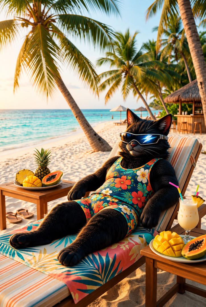 ZIPCATeth's tweet photo. Even the Value Cat knows when to put the charts down. 🐈‍⬛🌴

No calls or FOMO. Just sun, vibes and a little bit of $ZIPCAT.

The Cat has earned his Sunday ⚡️ https://t.co/4WrWU2G3Fu