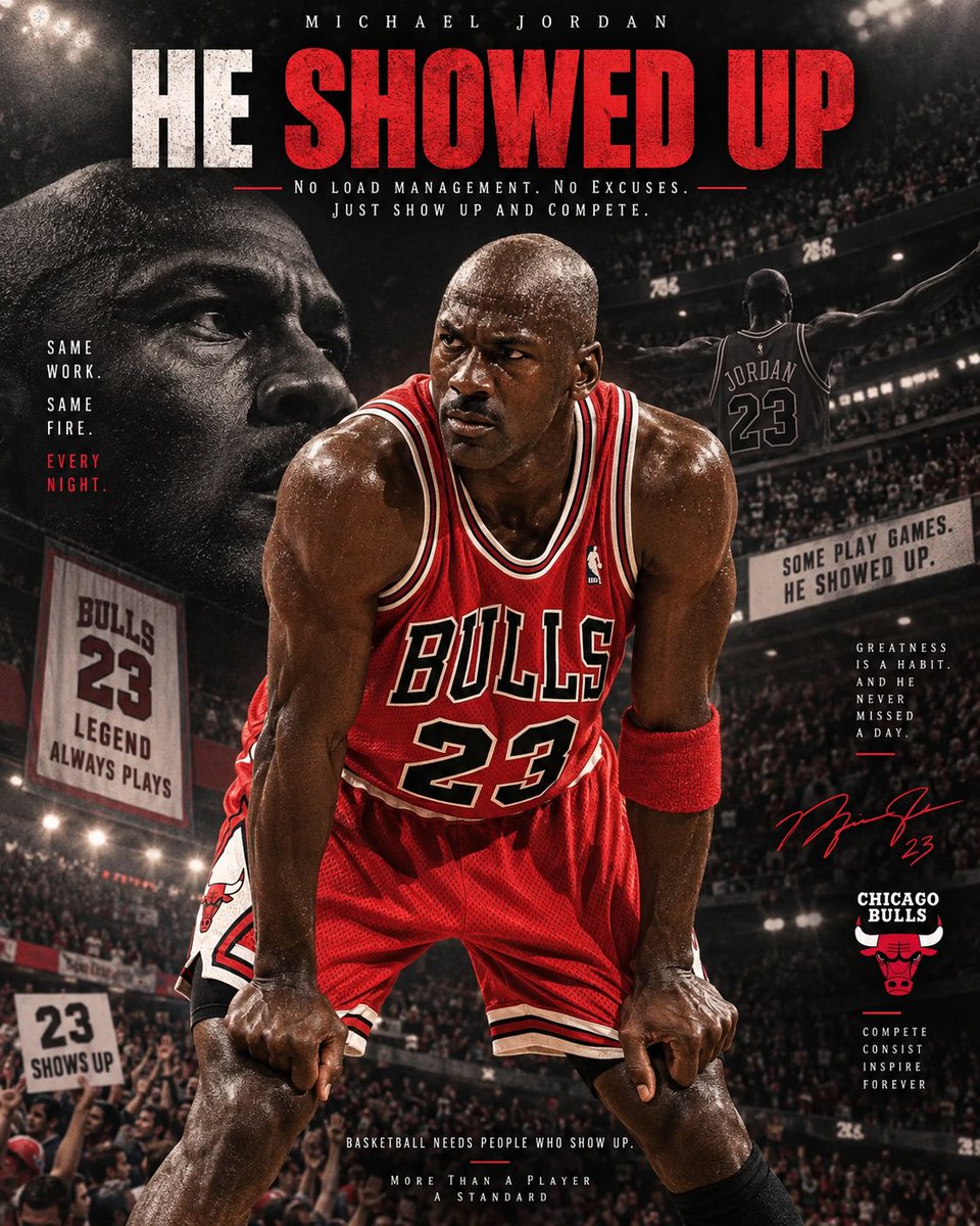Cover3_mx's tweet photo. One of the most underrated parts of Michael Jordan’s greatness was something incredibly simple:

He showed up.

No scheduled rest. No load management. No treating random Tuesday nights like they didn’t matter.

If Michael Jordan was healthy, he played.

He played all 82 games nine different seasons. He played through bumps, bruises, fatigue, back-to-backs, long road trips and everything else that came with being the face of the league.

And that matters, especially now.

We live in an era where guys sit for “maintenance,” workloads are carefully managed, and somehow we’re still told this is the toughest era ever.

Jordan’s era didn’t come with that luxury.

Fans bought tickets to see Michael Jordan, and overwhelmingly, Michael Jordan was there.

Teammates could count on him. Coaches could count on him. The league could count on him.

Greatness isn’t just what you do when everything is perfectly optimized around you.

Sometimes greatness is simply being available, night after night, year after year, and still delivering.

Jordan did that better than almost anyone.

No load management. No carefully curated schedule. No preserving the mileage so the career totals would look prettier 20 years later.

You bought a ticket to see Michael Jordan?

He showed up.

And then he tried to rip somebody’s heart out.

That was the deal.