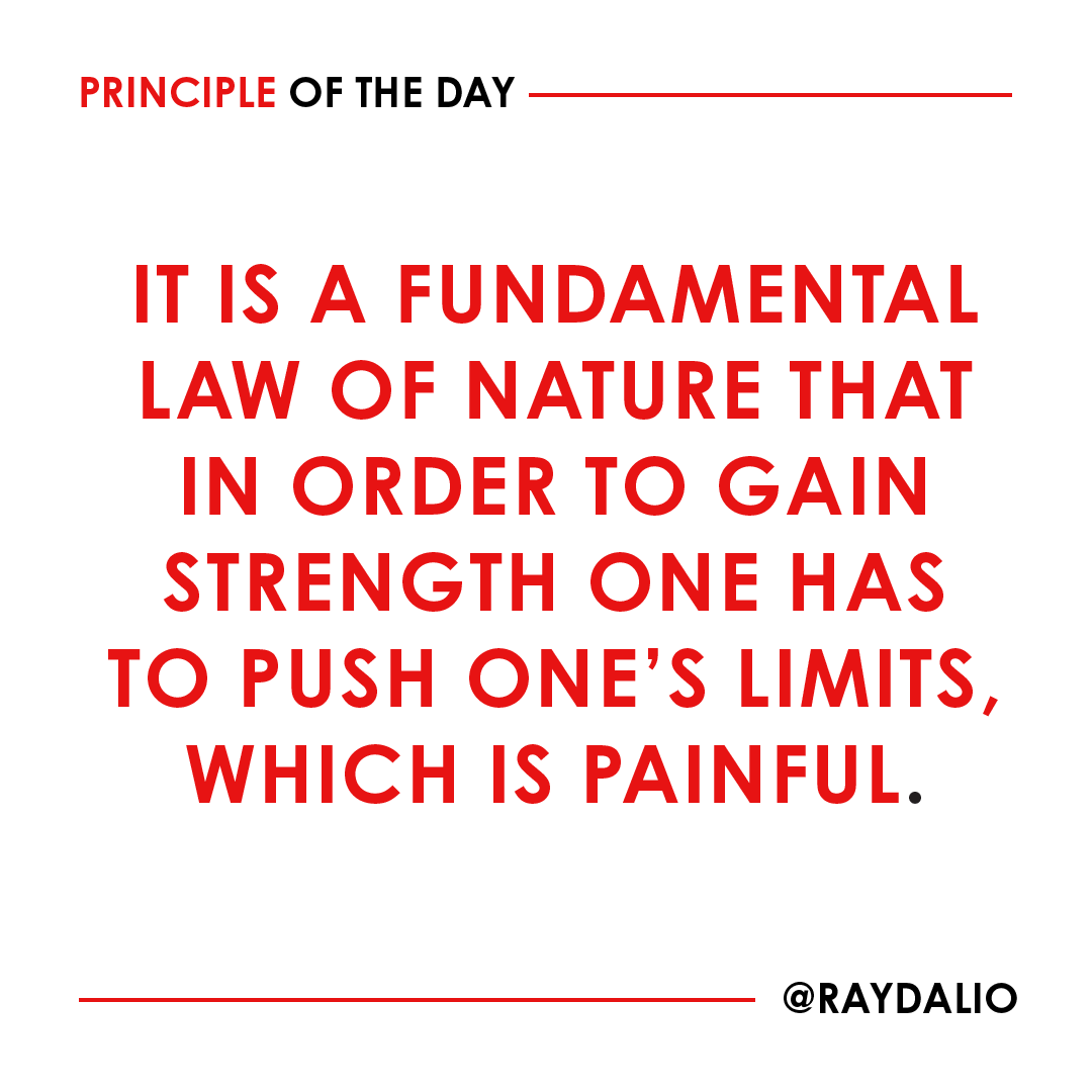 RayDalio's tweet photo. As Carl Jung put it, "Man needs difficulties. They are necessary for health." Yet most people instinctually avoid pain. This is true whether we are talking about building the body (e.g., weight lifting) or the mind (e.g., frustration, mental struggle, embarrassment, shame)--and especially true when people confront the harsh reality of their own imperfections. #principleoftheday