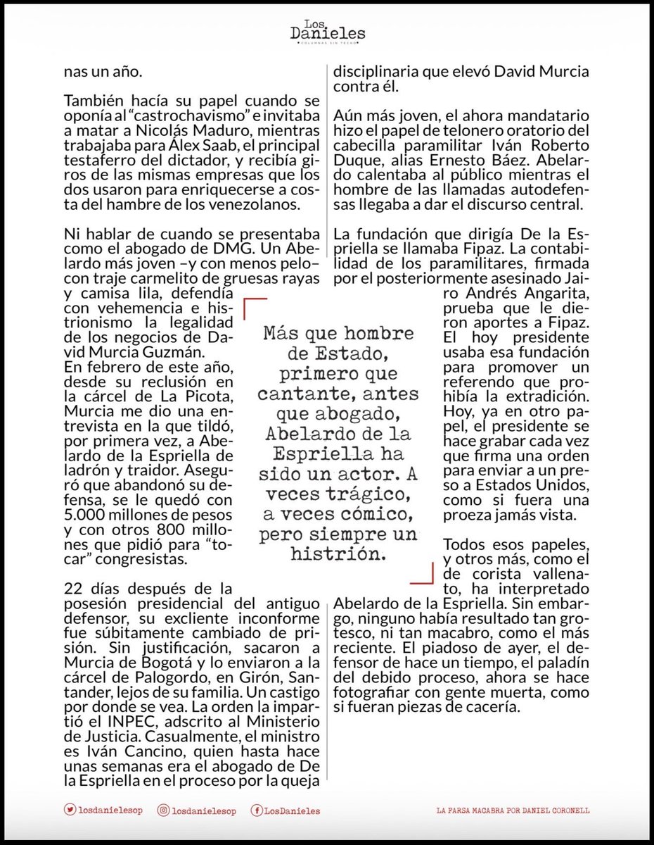 YuliBerrio2's tweet photo. #LaFarsaMacabra #DanielCoronel @DCoronell Gran columna de mis mejores periodistas 👌“Cuando el poder convierte la política en teatro, la realidad termina pareciendo una farsa. Y esta, definitivamente, es macabra.” @losdanieles https://t.co/gyOeuKLNze