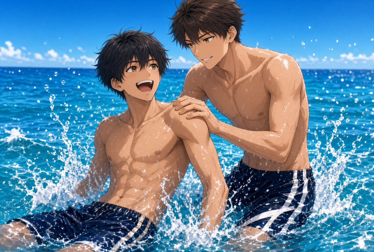 blharu2000's tweet photo. 【海編1/2】
俺は颯と陽翔とで海に出かけた。海ではしゃいだり、焼きそば食べたり、かき氷食べたりして楽しかった。
#BL #ボーイズラブ #創作BL #BLイラスト https://t.co/JPnDCMIUCR