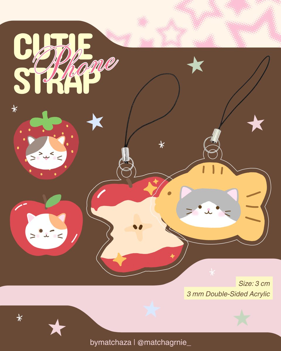 matchagrnie_'s tweet photo. ⋆.𐙚 ̊

── .✦ Cutie Phone Strap 🐱🍎🐟🍓

𑣲⋆ catalog &amp; product photos: https://t.co/il5Emwhmp0 

↓↓ https://t.co/aGrevmj62S