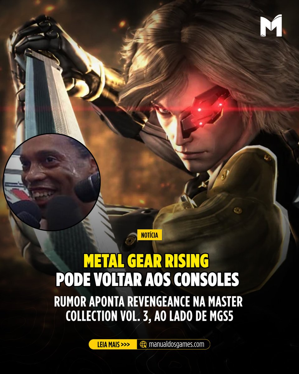 ManualdosGames_'s tweet photo. Rumor quente no universo Metal Gear: segundo Jordan Miller, jornalista da VGC, a Konami estaria planejando uma Master Collection Vol. 3 reunindo Revengeance, Ground Zeroes e The Phantom Pain. 

Hoje, quem não tem PS3 ou Xbox antigo simplesmente não consegue jogar Revengeance direito, o PC é praticamente a única opção decente. O detalhe é que o jogo foi feito pela PlatinumGames, o que pode complicar os direitos. Ainda assim, o pedido dos fãs nunca foi tão forte. Raiden pode estar voltando.
