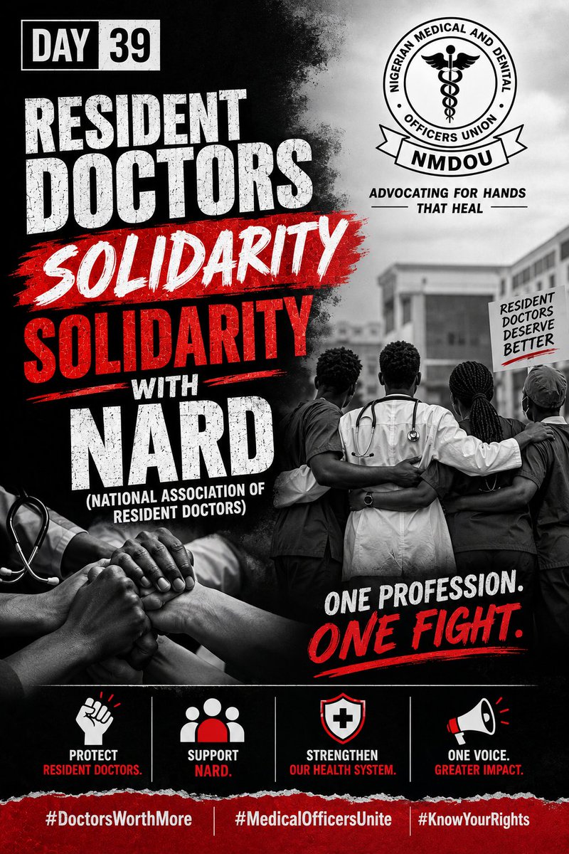 MedicaDental01's tweet photo. Resident doctors are on strike over:
✅️Unpaid arrears
✅️ Poor working conditions
✅️ Unpaid allowances Private practice doctors face the SAME issues. We stand with NARD.
We stand with all doctors. #DoctorsWorthMore #NARDStrike #MedicalOfficersProtest
@nard_nigeria https://t.co/SYtedxCyLW