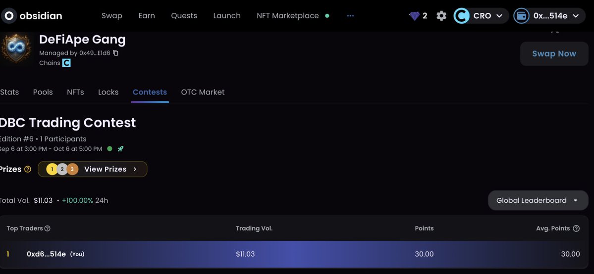 Not_Just_Josh's tweet photo. With $DBC turning 1 today, a trading contest is live and will last for a month, with a prize pool of 32,500 $DBC shared among the top ten traders.
(Contest started 34 minutes ago). You are still early.

The Diamond Bank protects. $DBC
NFA/DYOR
#dbc #tradingcontest #obsidianfinance