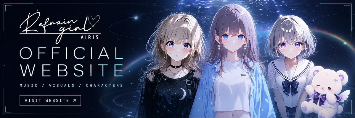 AIris_arts12's tweet photo. Refrain Girl - AIris  ✧ OFFICIAL WEBSITE ✧

キャラクター紹介、楽曲一覧、最新情報なども今後掲載していく予定です♪

気軽にのぞいてみてください𓂃 ✧ https://t.co/BXQWUbiLi4