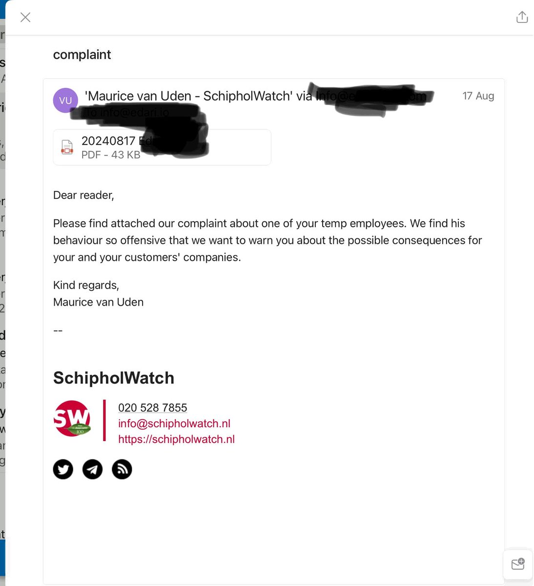 SCREENCRIMINALS's tweet photo. @renelukassen Domme domme Rene!

1. als je het dossier helemaal had wist je dat alleen een geblurde versie van de email van SW / van Uden, nooit de brief, een paar uur online stond, dit screenshot 

2. Er is 0 bewijs van dat onderzoek, = frame SW en Paact

zou Rechtbank dit ook allemaal weten? https://t.co/7sWBnficEW
