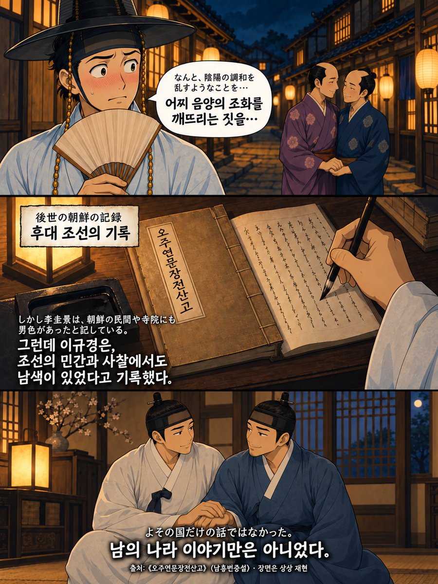 parksundal0528's tweet photo. 음... 사실 조선도 남색이 꽤 많았다는 역사적 사실이...

19세기 이규경의 《오주연문장전산고》 〈남총변증설〉 에는 조선의 민간과 사찰에서도 남색이 행해졌다는 기록이 나옵니다 https://t.co/QUpXnVg4c7
