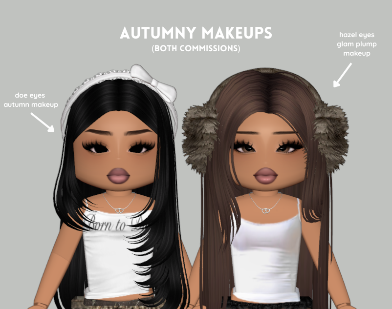 ValkyrieFen's tweet photo. live laugh love fall! can't wait for the rainier season and more warm treats :3 (anyways, here are 2 recent comms) #robloxartㅤ #robloxㅤ #robloxugc  #robloxmakeup https://t.co/vEiEHyqqYd