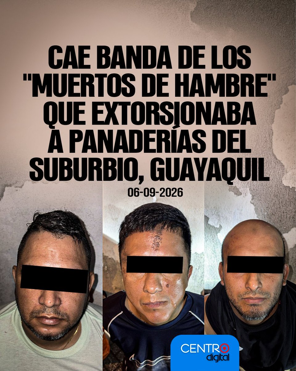 radiocentroec's tweet photo. #ATENCION | Agentes de la UNASE de la Policía capturaron a integrantes de la banda denominada “Los Muertos de Hambre”, señalada de extorsionar y amedrentar a pequeñas panaderías del suburbio de Guayaquil. Según la investigación, los sujetos exigían dinero USD 20 diarios a negocios de barrio.
Los Detalles ➡️ https://t.co/XhpHk4GRjb