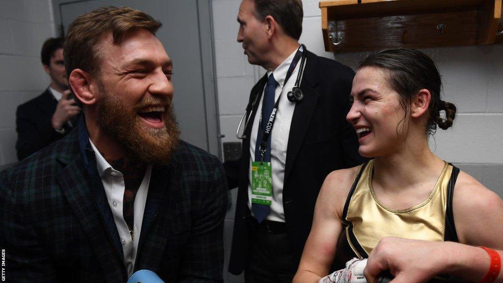 TheNotoriousMMA's tweet photo. Katie Taylor, let’s do ONE MORE FOR THE MAC 😉 🇮🇪 🏟️ 

Well done champ! @KatieTaylor 🙏 https://t.co/OcfJkeMCRr