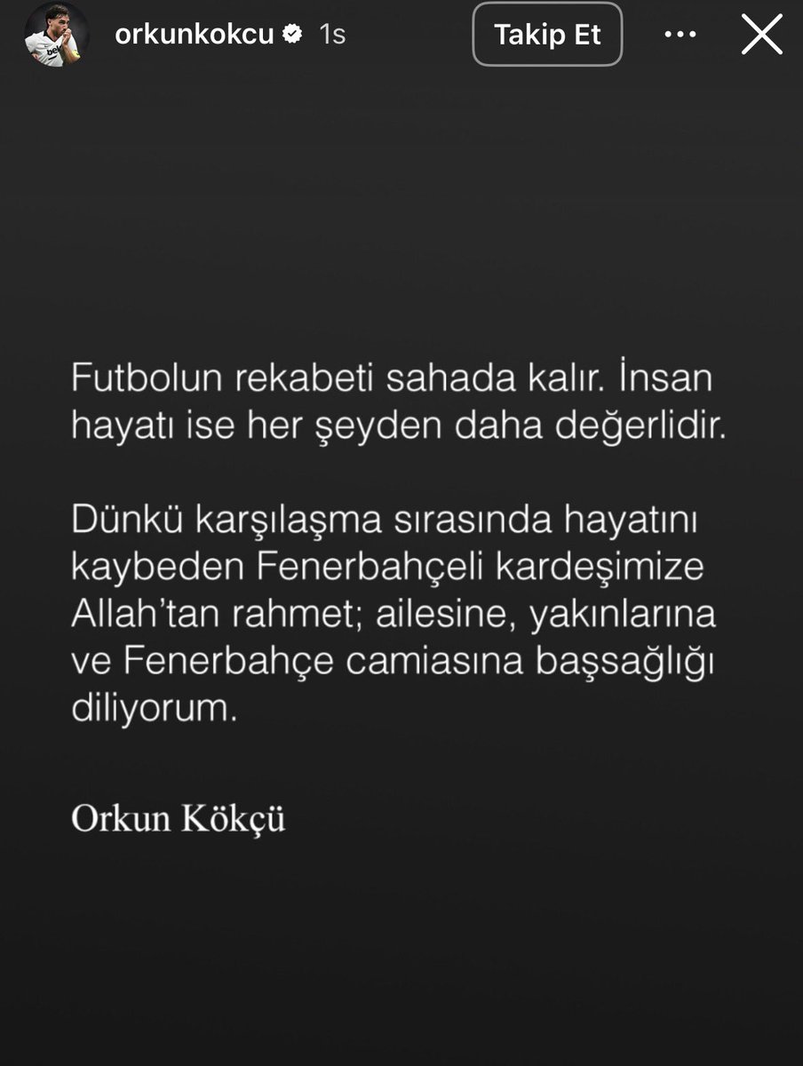 ajansfenercom's tweet photo. Orkun Kökçü, derbi sonrası hayatını kaybeden taraftarımızın ailesine, yakınlarına ve camiamıza başsağlığı diledi. https://t.co/kZHDl1rktW