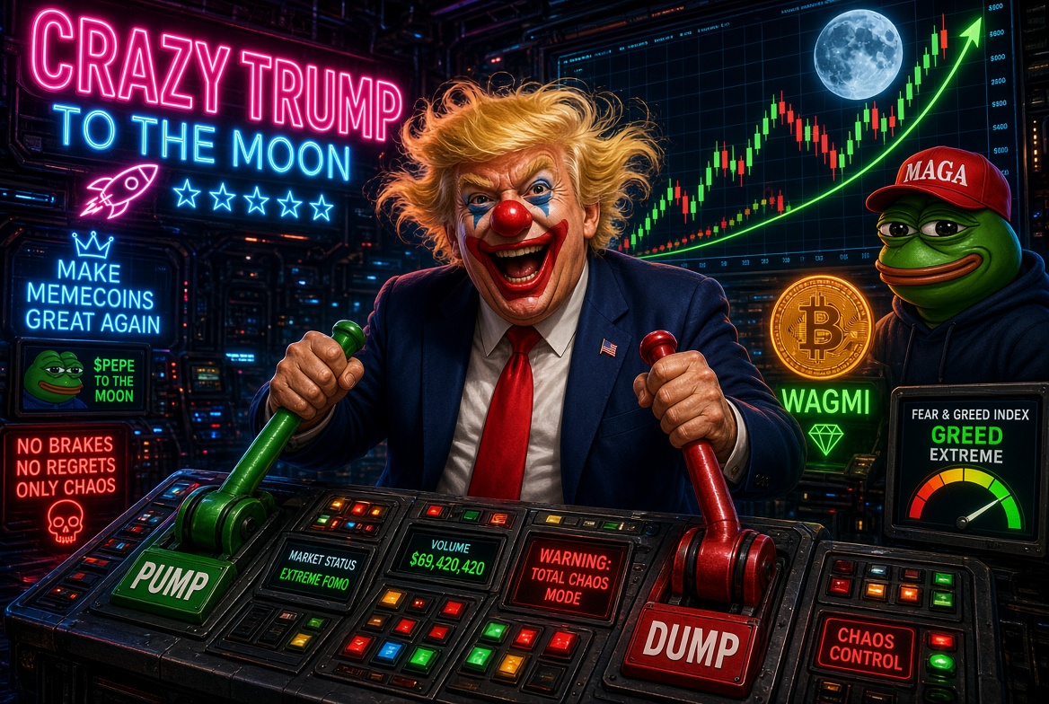 CrazyTrump_'s tweet photo. 🤡🇺🇸 CRAZY TRUMP is here.

Trump went full degen.
No promises. No utility. Just pure chaos. 🔥📈

CA: 0xaf46d8a7fdc1066a0a9A56Edb7152e0Ca4e2CB8c

#CrazyTrump #CTRM #MemeCoin #RobinhoodChain https://t.co/CDQ5frxWqk