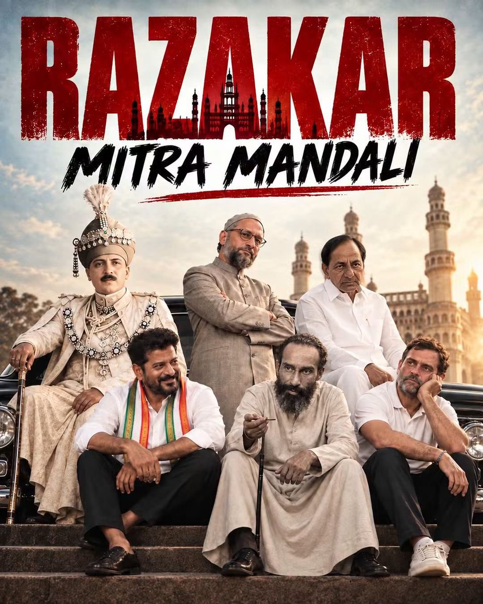 dhananjaykaturi's tweet photo. Different times. Same ideology. Same gang.

Nizam. Razvi. Revanth.KCR. Owaisi. Rahul.

Names may change. The politics doesn’t.

Telangana remembers. Telangana sees. https://t.co/0NcsfF2t3j