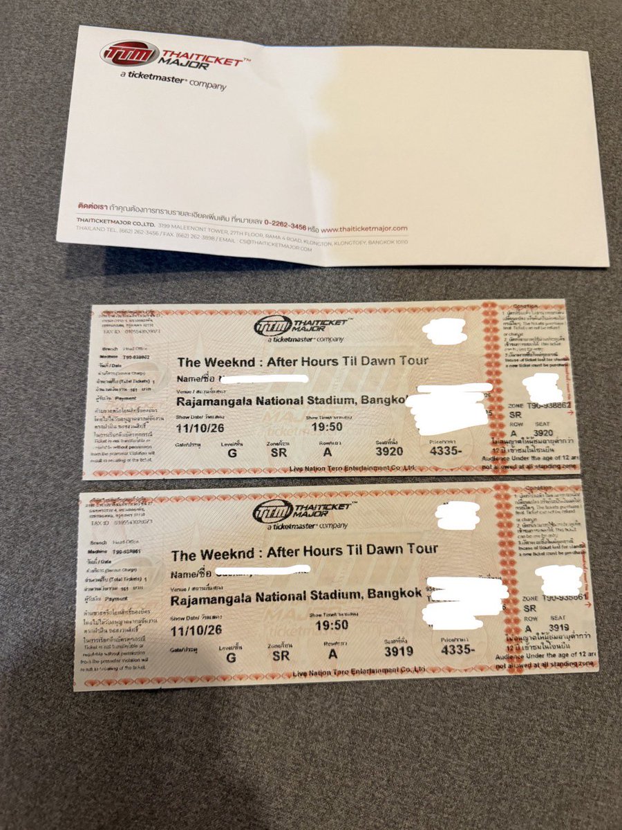 ppppppsm's tweet photo. ปล่อยบัตร The Weeknd ค่ะ 2 ใบของเรากับเพื่อน ติดธุระไปไม่ได้แล้วค่า 
วันที่ 11 ตุลา 26 ราคาตามหน้าบัตรเลยค่า สนใจติดต่อได้เลยนะคะ ♥️ใครอยู่ฝั่งสาทรนัดรับได้ค่ะ #TheWeeknd #TheWeekndLiveInBangkok
 #AfterHoursTilDawnTourBKK https://t.co/SEkrR3JkM0