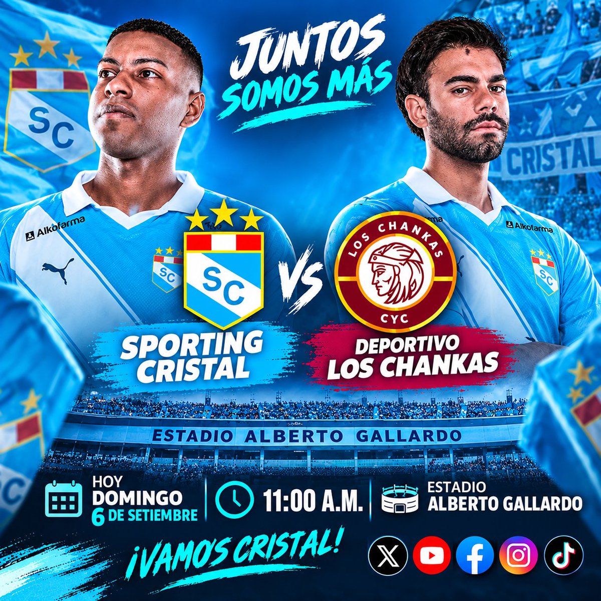 SCAleF21's tweet photo. ¡HOY JUEGA LA CELESTE MAS HERMOSA! 💪🩵

➡️ S. Cristal vs Deportivo los Chankas 
🗓️ Fecha 8 Torneo Clausura 
⏰ 11 am
🏟️ Alberto Gallardo - SMP
📺 L1Max

#FuerzaCristal
#Futbolperuano https://t.co/cdUSdx3QYQ