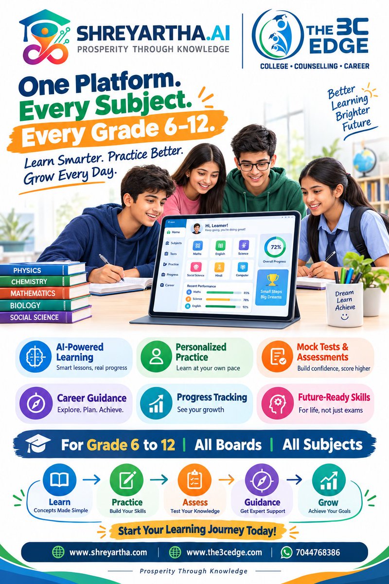 ShreyarthaL's tweet photo. Every child learns differently. Why should education be the same for everyone?
Shreyartha Education helps students with personalized learning, AI assistance, smart practice, mock tests, progress tracking, and career guidance — all in one platform. https://t.co/xPCx4UIPtj