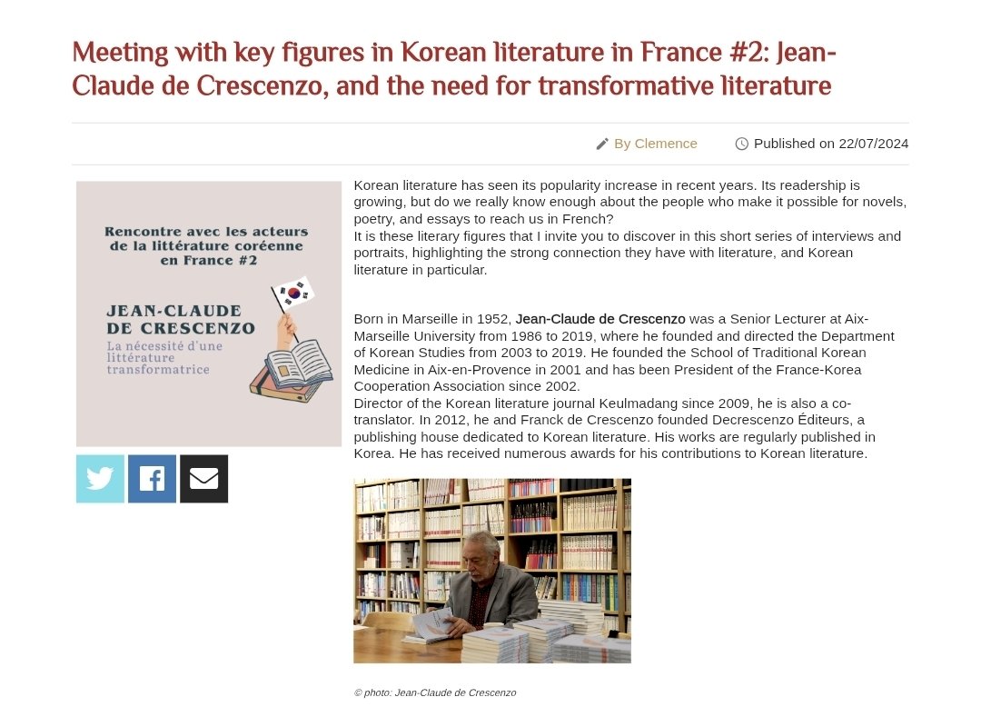 geekahjumma's tweet photo. Kim Seonho received praise; Isatong got an overall positive review from a prestigious French literary magazine specialized in Korean culture and poetry, founded by Professor Jean-Claude de Crescenzo. Learning about his background is mind-blowing 🤯🎇 So happy for Seonho! 😭🍀 https://t.co/OixZY6p4Oo