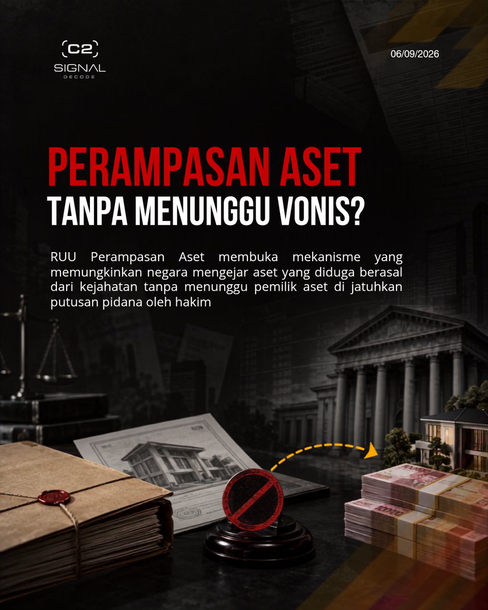 signal__decode's tweet photo. Perampasan aset tanpa menunggu vonis pidana terdengar seperti cara cepat untuk mengejar hasil korupsi. Lewat mekanisme NCB, negara bisa mengajukan perkara terhadap aset yang diduga berasal dari kejahatan tanpa harus menunggu pemiliknya dipidana terlebih dahulu. https://t.co/Bb95co8e77