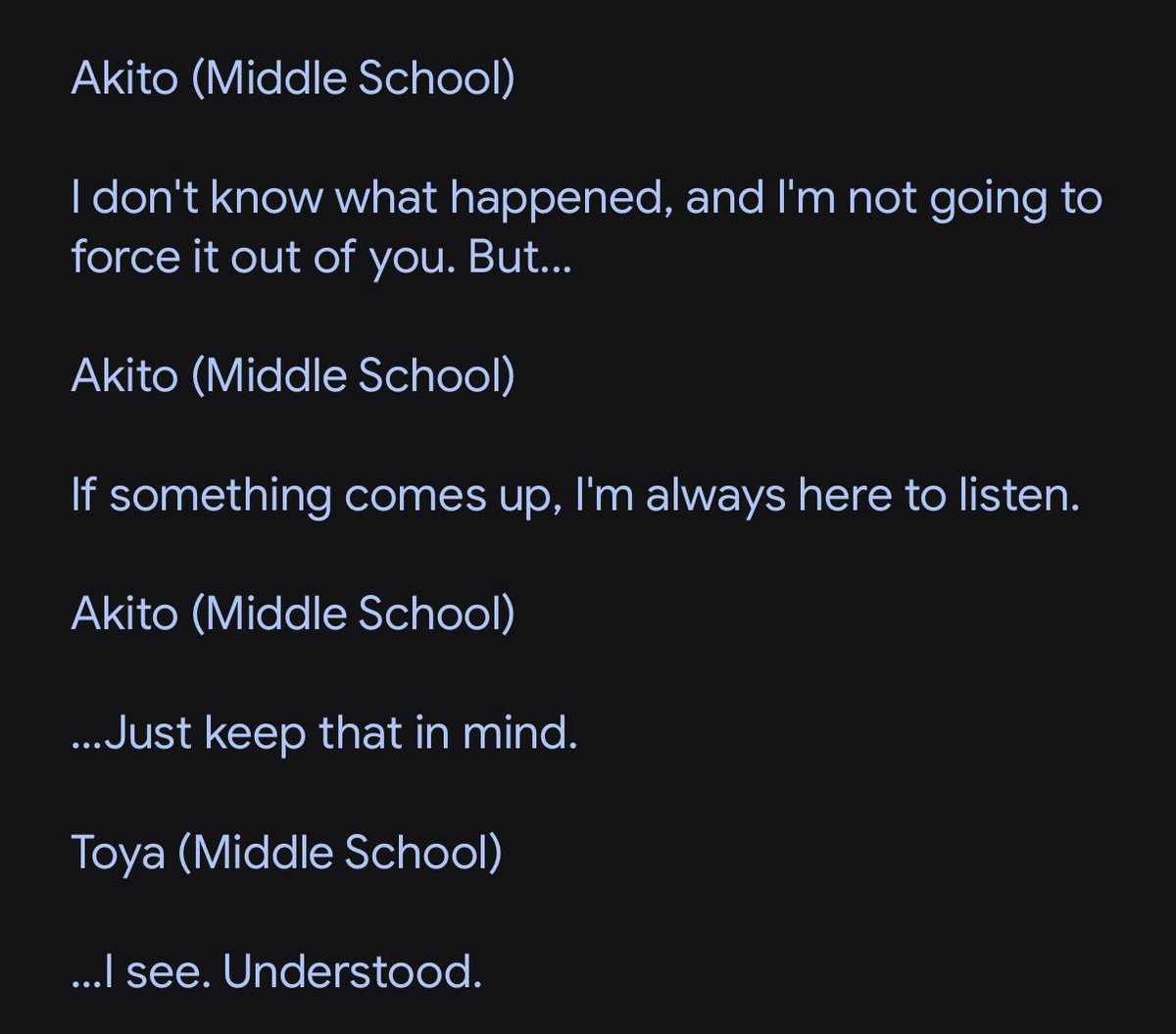 kellyytodoroki's tweet photo. putting aside the whole framing incident the bad puppies flashback was everything i hoped and dreamed of. akito slowly trying to get to know toya more personally and giving him a safe space to open up about his home life🥹🥹🥹 i used to pray for days like these https://t.co/7R1uHWNNcW