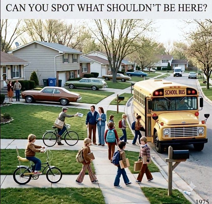 Moonlit_223's tweet photo. Can you spot what doesn’t belong in this 1975 neighborhood?

I’ll wait… https://t.co/DOgDOEAgcS