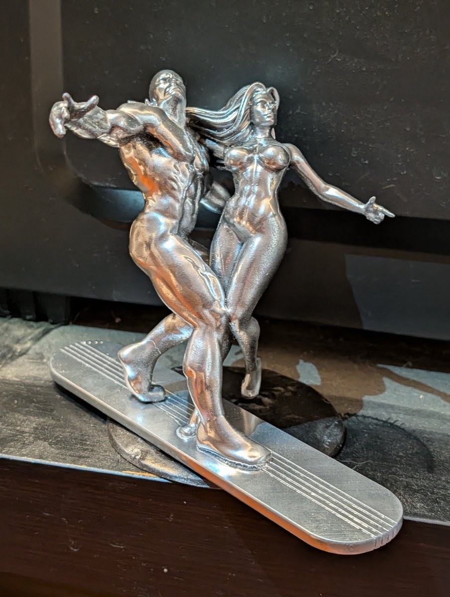ORarttherapy's tweet photo. Fresh off the Elegoo Mars 5! 🖨️✨ I just finished 3D printing and post-processing this sculpture of Norrin Radd and Shalla-Bal from the iconic Earth X series. Really happy with how sharp the details came out and how smooth the metallic silver finish looks on this cosmic duo. https://t.co/lQx9Wk9g1K