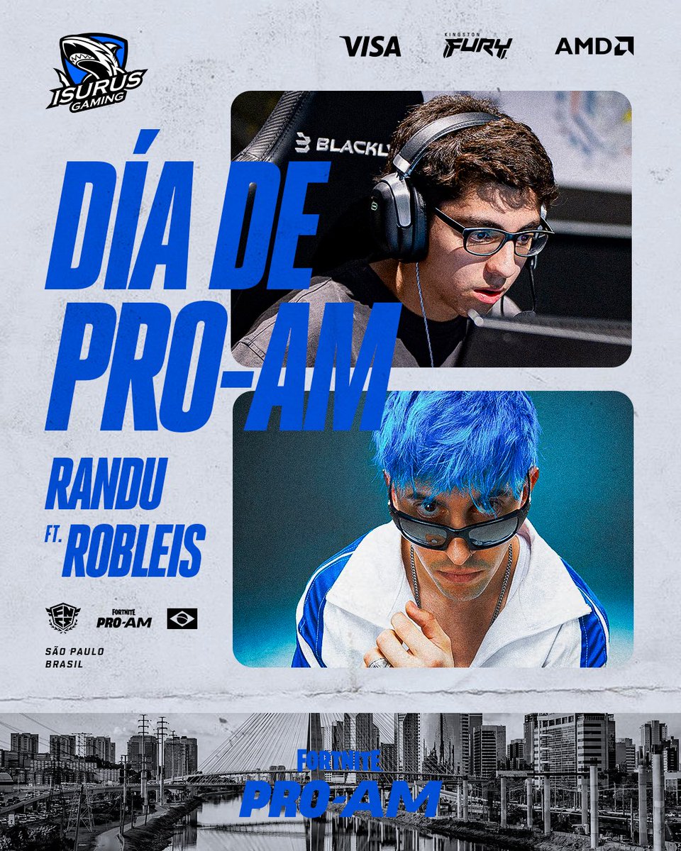 teamisurus's tweet photo. ¡DÍA DE PRO-AM! 🔥
Llega el primer torneo presencial de Fortnite a nuestra región, y @randuimmm junto a @robleis01 van a buscarlo.
¡NOS VEMOS DESDE LAS 14:00 🇦🇷 11:00 🇲🇽!
#GoISG 🦈 #BeTheShark https://t.co/Xc0fa6aFZ4