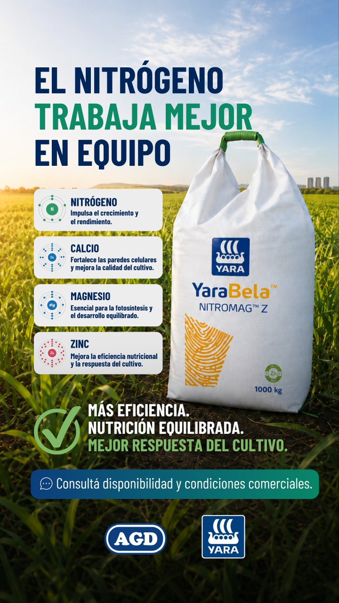 AgDtucuman's tweet photo. #Nitrogeno
Para maiz, caña de azúcar, trigo 🎋🌽🌾 #NITROMAGZ #NITROMAG
#maiz #Fertilizante #trigo #NitroMag
✅️ AGD Tucuman Distribuidor Diamante de @YaraArgentina https://t.co/u3iJq0SlbS