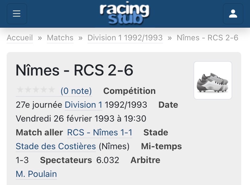 PleyyFlo67's tweet photo. Nîmes RCS en 92/93, victoire 2-6 en L1. Je ne pensais pas qu’on avait une victoire comme ça assez récente, j’aurai mis une pièce sur les années 30-50 mdrrrr. Merci @racingstub @stephane_dissel #ESTACRCSA https://t.co/haGsC48VGX